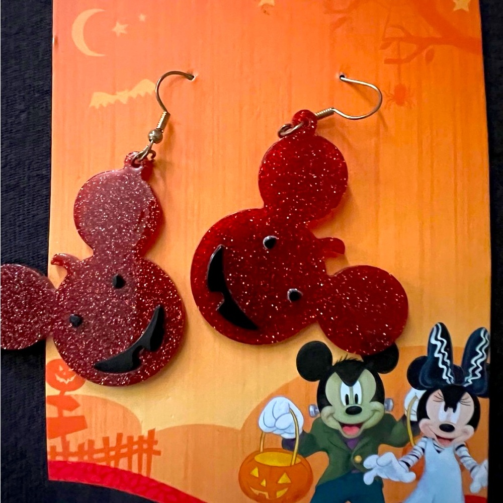 Disney Red Glitter Mouse Earrings
